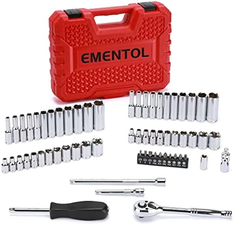 EMENTOL 62PCS 1/4 Drive Mestre Socket com catracas, CR-V, SAE/Métrico Conjunto de soquete, alça de catraca, acoplador,