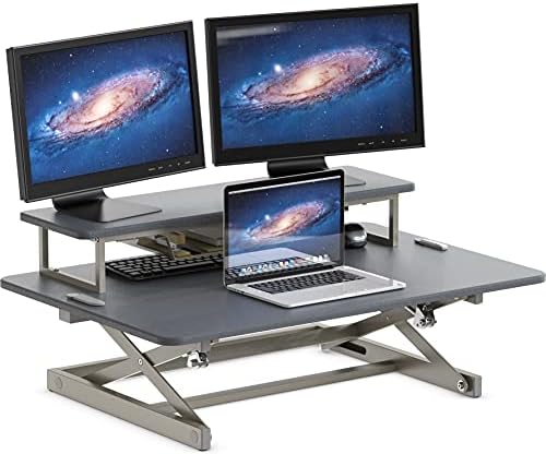 Conversor de mesa em pé ajustável em altura de 36 polegadas Shw Sit to Stand Riser Workstation, cinza