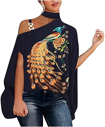 Ruziyoog ombro frio para mulheres Sexy gargantilha pescoço de batwing blusa vestida de verão camisetas de impressão moderna