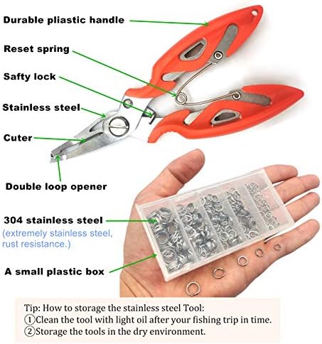 J.QMEI 202pcs Aço inoxidável anéis divididos para iscas de pesca 5 tamanhos Kit de equipamento de atração de alta resistência