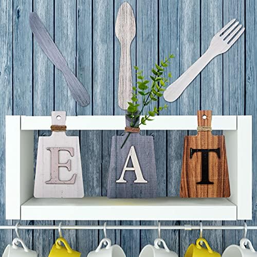 6 peças 7,5 x 4,3 polegadas Eat Sign Decorações de cozinha Conselho de parede Coma placas de decoração de cozinha colher e faca Decoração