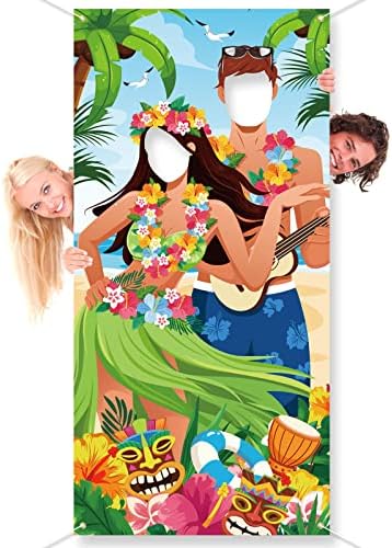 Dpkow Função engraçada do casal de casas de festa havaiana adereços, fabrica gigante Tropical Luau Tiki Party Door Banner