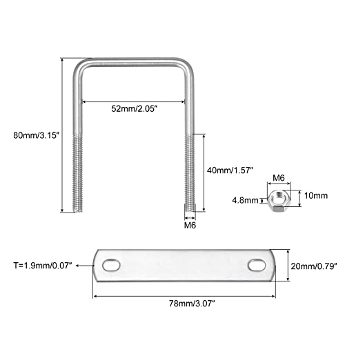 UXCELL Square-Colts, 3 conjuntos de 52 mm de largura interna de 100 mm de comprimento M6 304 parafuso de braçadeira em aço inoxidável com porcas e pratos, para trailer de barco