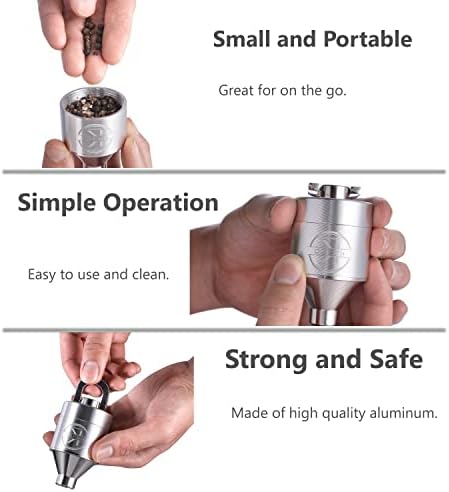 Kajso- Spice Grinder Manual de alumínio Ferramenta portátil - grossa a fina - 44 mm de diâmetro 75 mm de altura com