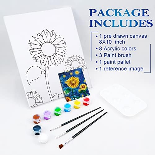 Kit de pintura de tela nuberlica Princadeiro de lona desenhada para pintura para adultos pintura de festa e gole 8x10 lona esticada para pintar pintura de girassol