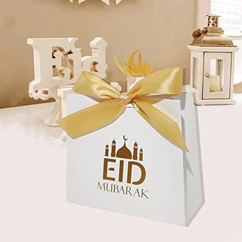 Kejan 50 PCs Eid Mubarak Box Box Ramadan Mubarak Party Favor Candy Box com fita para decorações muçulmanas do Ramadã