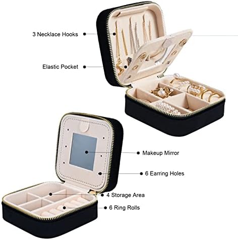 Mini Jóias Organizador da caixa de joias, capa de jóias portáteis de viagem, bolsa de jóias de duas camadas de veludo com espelho,