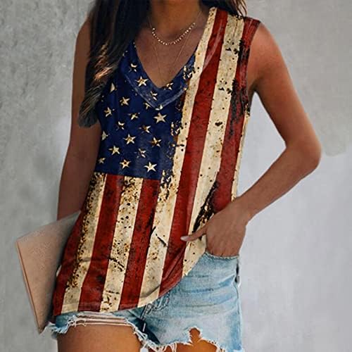 4 de julho Camisas para mulheres American Flag Top Top Sexy V Blouse Tunic Blouse Summer Sleesess Workout Tees Tops