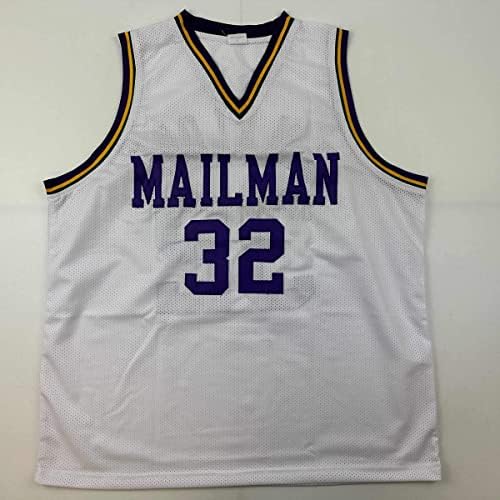 Autografado/assinado Karl Malone Utah White Retro Basketball Jersey JSA COA