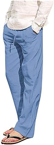 Calças de calça de perna reta da perna lxitol para homens de tamanho de linho de linho longo comprido calças casuais soltas com bolso com bolso