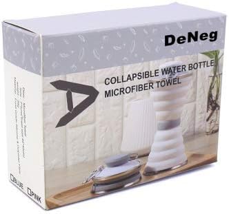 Garrafa de água dobrável de Deneg com toalha seca rápida - BPA para viajantes - portátil, flexível, dobrável e reutilizável