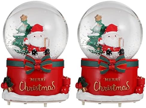 Veemoon 2pcs Christmas Ball Crystal Ball Globe Music Box Xmas Lighted Globe Globo Papai Noel