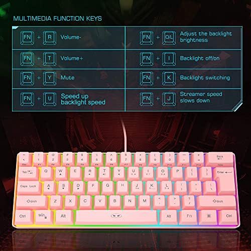 MAGEE TS91 MINI 60% Teclado de jogo/escritório, teclado à prova d'água tipo RGB com retroilumação de teclado com retroilumação