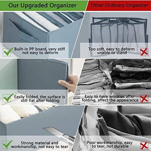 Organizador de roupas de guarda -roupa para roupas dobradas, organizadores de gavetas para roupas dobráveis ​​com tecidos espessados, armazenamento no armário com 9+9 organizador de armário de compartimento para calça jeans Quarto cinza