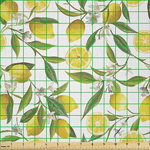 Tecido da natureza de Ambesonne by the Yard Exotic Lemon Tree Ramilos deliciosos deliciosos design de microfibra de jardinagem
