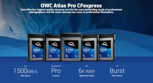 OWC Atlas FXR Thunderbolt + USB 3.2 CFEXPress Card Reader e OWC 128GB Atlas Pro Cfexpress Tipo B Card de memória B