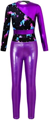 Jizyo Girls Shiny Unicorns Print Gymnastics Leotards With Legging Cute