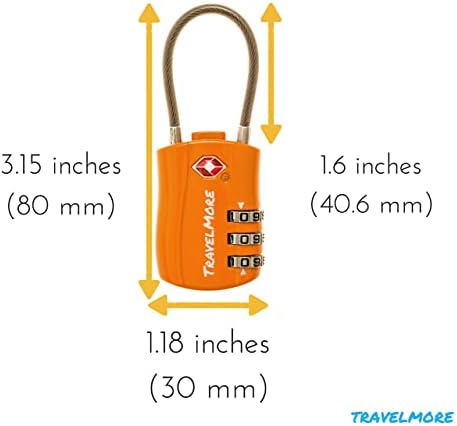 Travelmore 10 pacote TSA Aprovou Travel Combination Cable Luggage Locks para malas - Orange