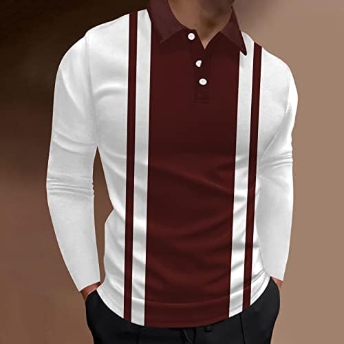 Camisas pólo masculinas do PDFBR, mola de manga longa de manga longa botão de retalhos de golfe de golfe de golfe muscular