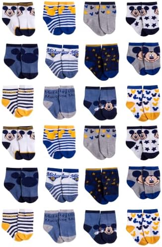 Disney Baby Boys 'Mickey Mouse Socks - 24 pack recém -nascido, meias infantis