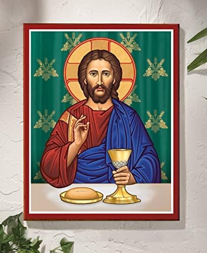Ícones do mosteiro Cristo eucarístico - para a vida do mundo - Ícone de placa montada reprodução 8 x 10