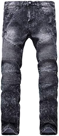 Andongnywell homens no meio da cintura plissada destruída motociclista skinny jeans rasgado com zíper deco