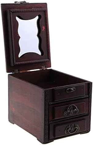 WSSBK Vintage Metal Bloqueio Caixa de Armazenamento de Madeira do Tesouro Caixa de presente Caso com espelho Antique Chinese Storage Box