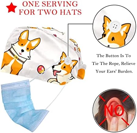 2 PCs Caps de limpeza cirúrgicos ajustáveis ​​Capas de trabalho com botão de banda de suor Corgi Butterfly Unissex Bouffant