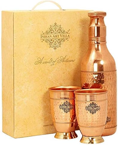 Indian Art Villa Pure Copper Drinkware Presente de design de coquetéis 1 garrafa e 2 copo com caixa de presente, item