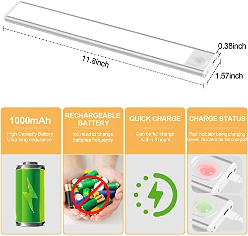 Sensor de movimento Light Indoor, 50 LED sob luzes do gabinete, recarregável USB sem fio sob as luzes do balcão, luzes