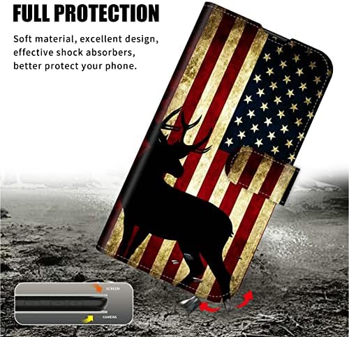 Para capa de telefone da carteira AT&T Maestro 3, Casos de couro de fechamento magnético RFID com slot de cartão de crédito e capa de kickstand para AT&T Maestro 3 6.5 , Deer American Flag.