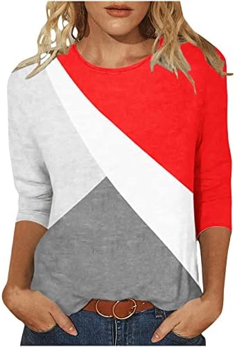 Camisas do Dia dos Namorados femininos adoram impressão de coração 3/4 de manga camiseta blusa na moda túnica de túnica redonda