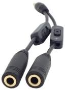 Cablecc preto de 3,5 mm macho estéreo para dobrar 3,5 mm de fone de ouvido feminino y Cabo de divisão com interruptor de volume