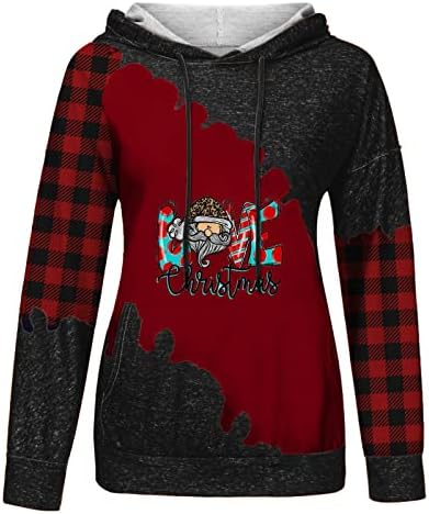 Hoodies de Natal para mulheres, boneco de neve fofo moletons coloridos casuais blocos de manga longa camisa com capuz com