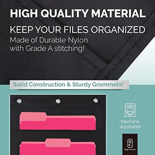 Gráfico de bolso para armazenamento pesado para sala de aula e escritório, 10 bolsos, 3 sobre cabides de porta incluídos, organizador