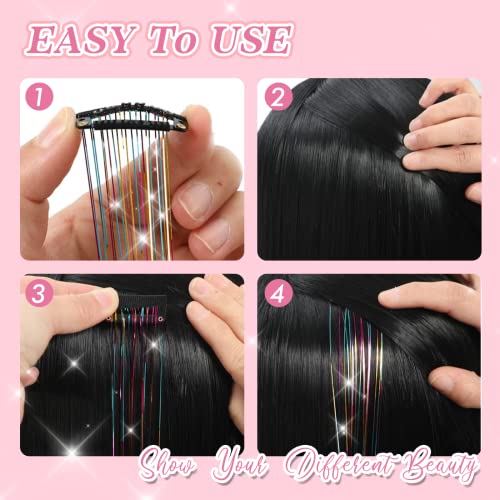 Clipe no kit de ma tins de cabelo, porolir pacote de 6pcs Glitter Fairy Tinsel Hair Extensions 20 polegadas de cabelo brilhante