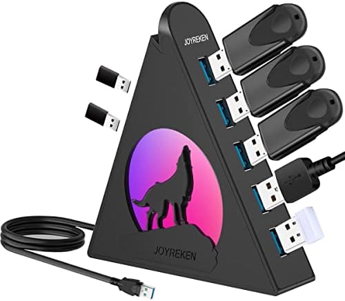 7 Port USB Hub, Joyreken USB 3.0 Hub com cabo de 2 pés de comprimento, cubo vertical de exensiva USB para laptop, MacBook, Xbox, PS4/5,