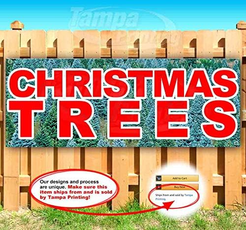 Banner de árvores de Natal 13 onças | Não-fábrica | Vinil de serviço pesado unilateral com ilhós de metal
