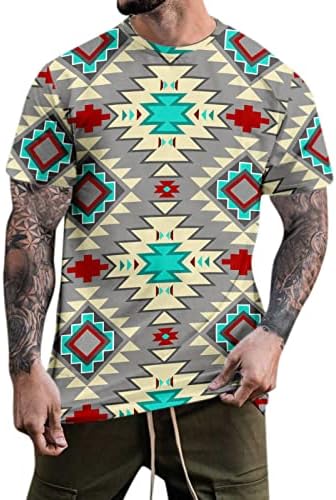 HDDK Mens Soldier T-shirts de manga curta, Summer Aztec Boho Print Retro Tops Sports Sports Crewneck Casual Camiseta Casual Camisa