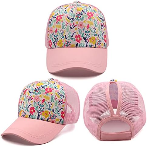 Meninas Pony Hat Hat Angusted High Ponytail Bun Bun Caps Caps Kids Trucker Floral Sun Protection Hats Bap Bap Bap