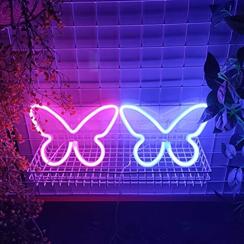 Jywj Butterfly Neon Signs, USB ou 3-AA Battery Light Light, LED Lights Table Decoration, Decor de parede do quarto