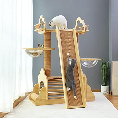 Walnuta Cats Árvore grande moldura de escalada de gatos, ninhada de gato, árvore de gatos, prateleira de gato de madeira maciça, cápsula da vila, tábua de arranhão sisal, material de brinquedo de gato