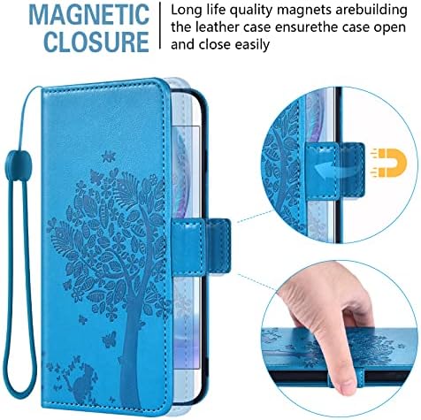 Compatível com a caixa da carteira Samsung Galaxy S22 5G e o protetor de tela de vidro temperado Flip Accessories Wrist Strap