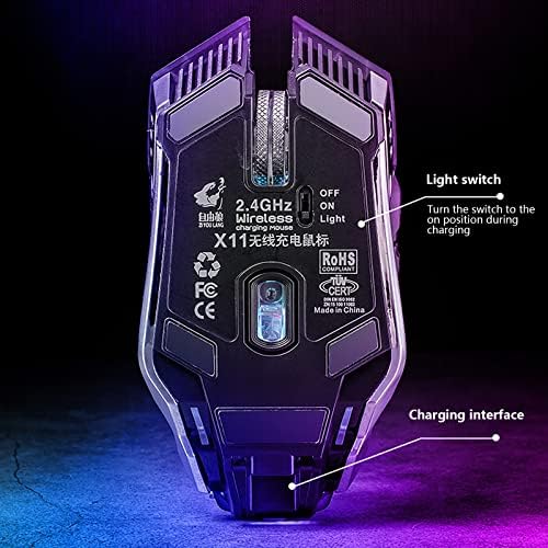 4d51ng sem fio mouse recarregável rato de mouse com luzes LED coloridas clique silencioso 24g laptops receptores USB