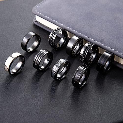 Yovoro 9pcs Ringas de banda de aço inoxidável para homens Mulheres inquietes de alívio de ansiedade anéis giratória Ring Promise Wedding