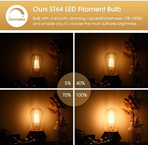 Doresshop 2 pacote 8W LED LED DIMMÁVEL BULBA EDISON [ST64] com lâmpadas incandescentes de 4 pacote de 40w 40w