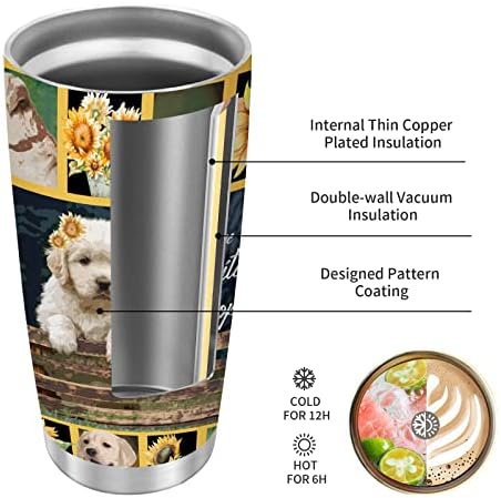 Taquinho isolado de aço inoxidável de 20 onças - Foto de cão fofo Prind Print Travel Caneca de café com tampa de palha
