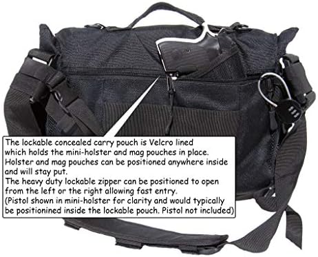 Messenger Bag com bolsa de pistola de transporte escondida por Firstchoice - pasta multifuncional para laptop, tablet ou iPad pequeno com compartimento de pistola discreto - com coldre, bolsa e cadeado duplo mag
