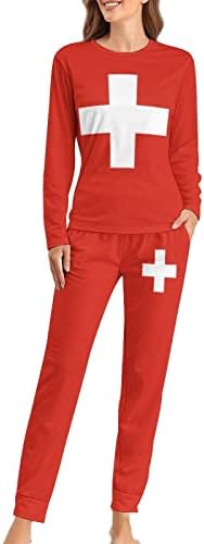 Pijama feminina da bandeira da Suíça Conjunto de roupas de dormir de manga longa e calça impressa de duas peças loungewear
