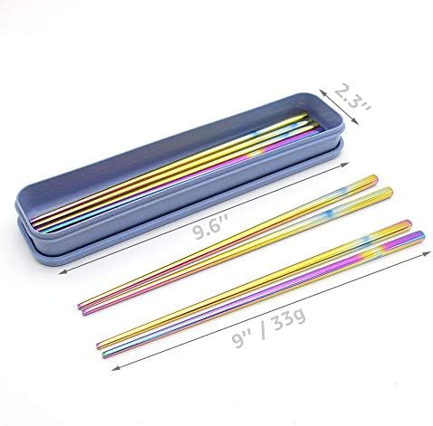 5 pares arco-íris 304 pauzinhos de aço inoxidável pauzinhos polidos multicoloros reutilizáveis, lava-louças para